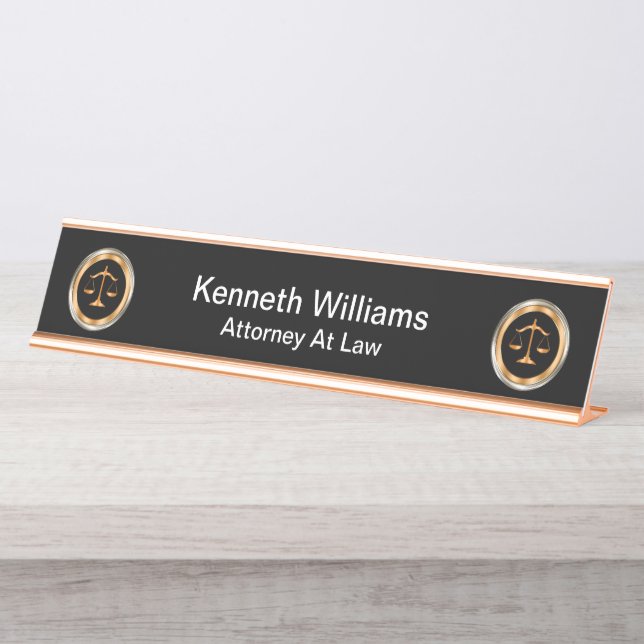 Classy Attorney Law Emblem Design Desk Name Plate (Front)