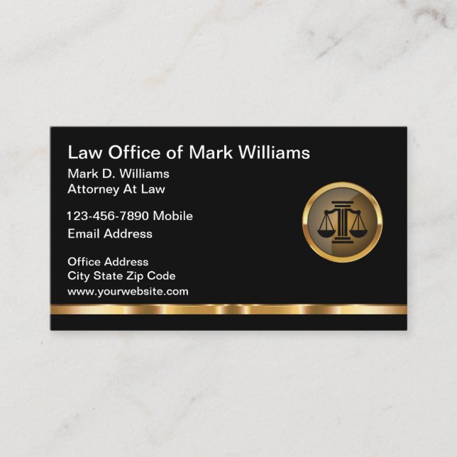 Classy Attorney Law Office Business Cards (Front)