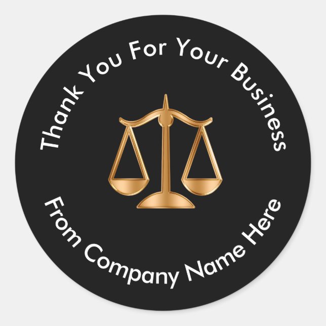Classy Attorney Legal Logo Thank You Classic Round Sticker (Front)