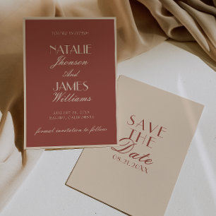 Classy Auburn Beige Old Money Fancy Wedding Save The Date