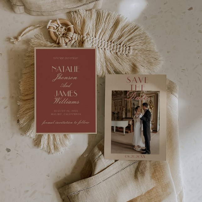 Classy Auburn Cream Old Money Photo Wedding Save The Date (Creator Uploaded)