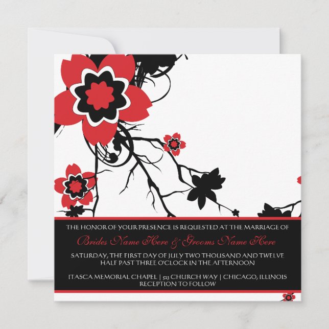 Classy B&W Cherry Blossom Wedding Invite (Front)