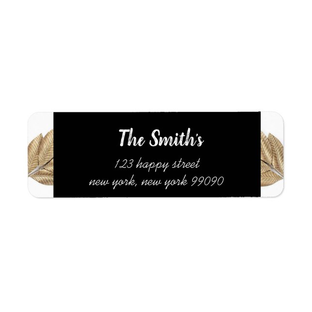 Classy B/W/Gold Flower Return Address Labels (Front)