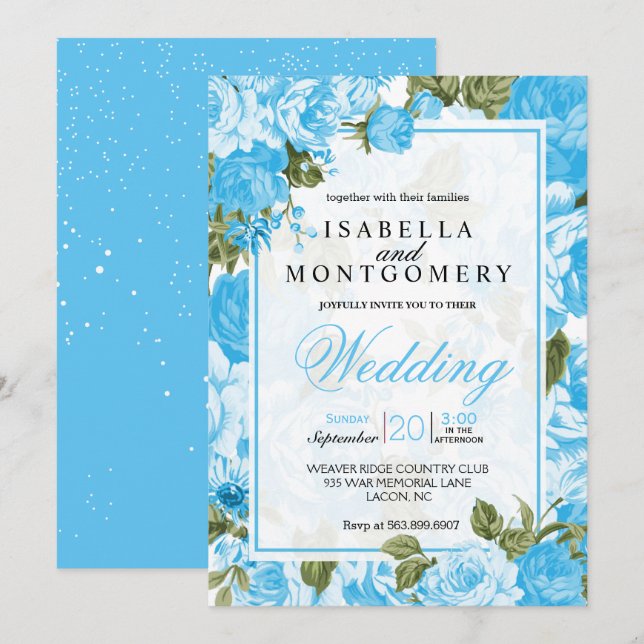 Classy Baby Blue Floral Wedding Invitation (Front/Back)