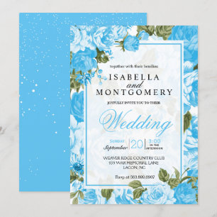 Classy Baby Blue Floral Wedding Invitation