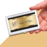 Classy Beauty Business Card Holders<br><div class="desc">Glitzy beauty business card case in gold coloured monogram name emblem you can make your own by adding your name,  company name or initials. Designed for any beauty consultant,  hairdresser,  or makeup artist and presents your business cards in a stylish way.</div>