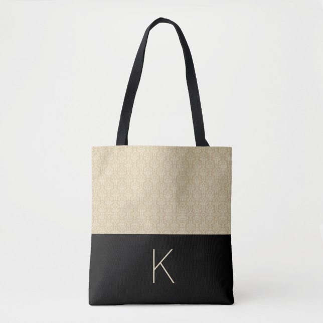 Classy Beige and Black Tote Bag (Front)