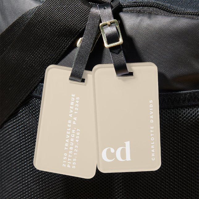 Classy Beige Cream Monogram  Luggage Tag (Creator Uploaded)