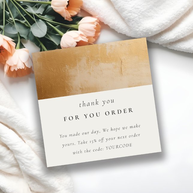 Classy Beige Gold Oil Paint Texture Thank You Square Business Card (Creator Uploaded)