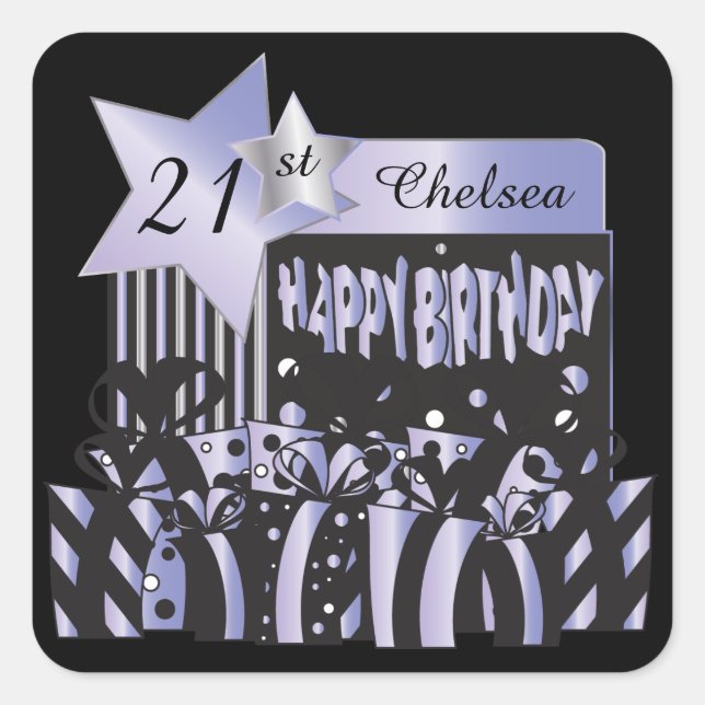 Classy Birthday | DIY Name & Age | Purple Square Sticker (Front)