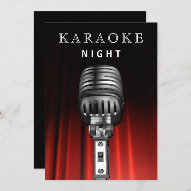 Classy Black 30th Birthday Karaoke Night Party Invitation (Front/Back)