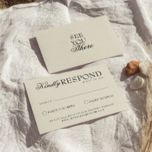 Classy Black And Cream Old Money Retro Wedding RSVP Card