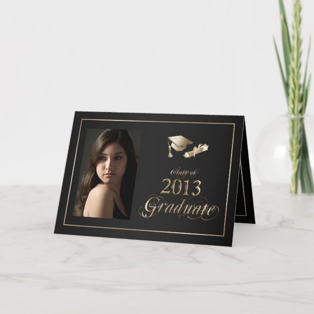 Classy Black and Gold 2013 Graduate Photo Invite (Front)