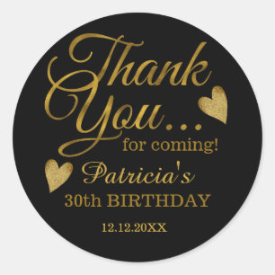 Classy Black And Gold 30th Birthday Thank You Classic Round Sticker