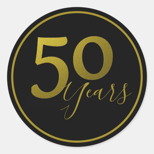 Classy Black And Gold 50 Years Classic Round Sticker (Front)