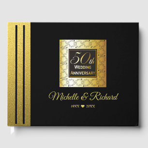 Classy Black And Gold 50th Wedding Anniversary Guest Book