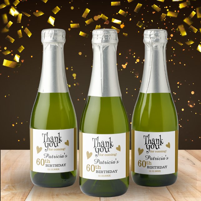 Classy Black And Gold 60th Birthday Thank You   Sparkling Wine Label (Creator Uploaded)