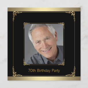 Classy Black and Gold 70th Birthday Party Invitation
