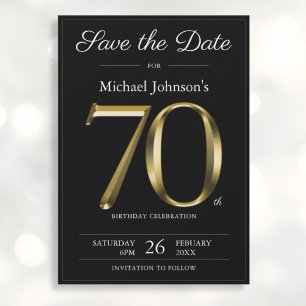 Classy Black and Gold 70th Birthday Party  Save The Date