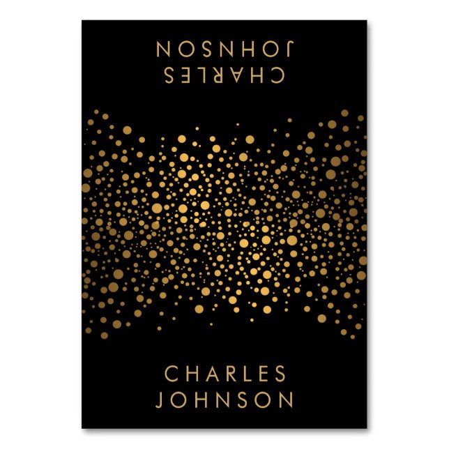 Classy Black and Gold Confetti Dots | Place Cards (Front)