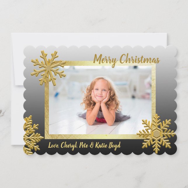 Classy Black and Gold Custom Photo Christmas Invitation (Front)