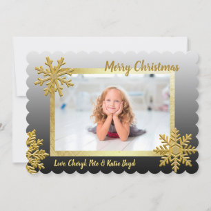 Classy Black and Gold Custom Photo Christmas Invitation
