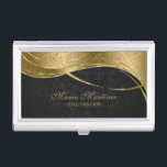 Classy Black And Gold Damask Business Card Holder<br><div class="desc">Simple elegant plain black and gold floral damask business card holder template</div>