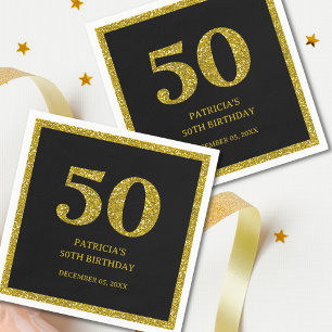 Classy Black And Gold Glitter 50th Birthday Party Napkin