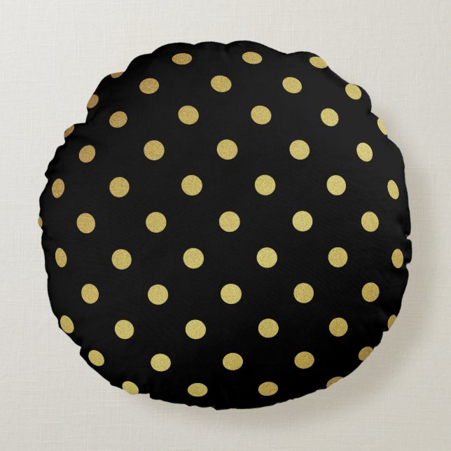 Classy Black and Gold Glitter Polka Dots Round Cushion (Front)