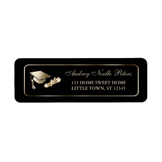 Classy Black and Gold Graduate Address Labels (Front)