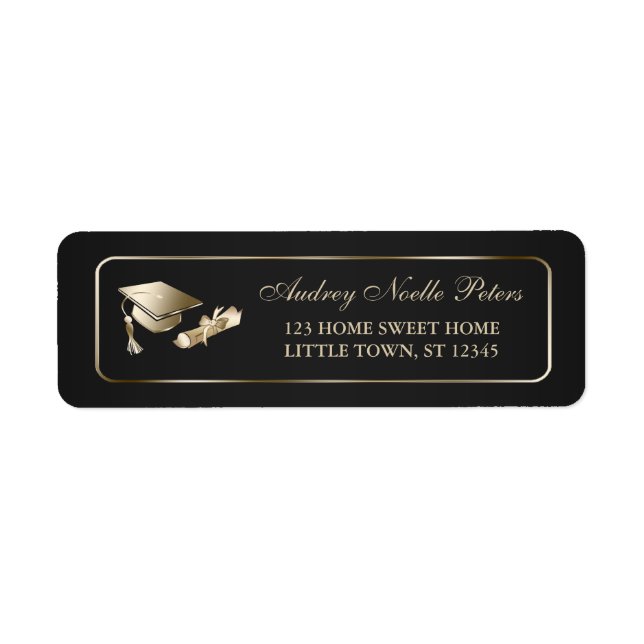 Classy Black and Gold Graduate Address Labels (Front)