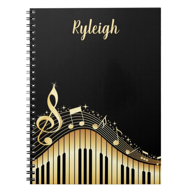 Classy Black and Gold Musical Personalised  Notebook (Front)