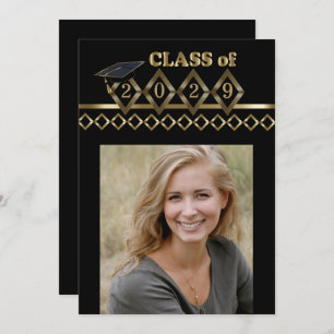 Classy Black and Gold Photo Graduation Invitation