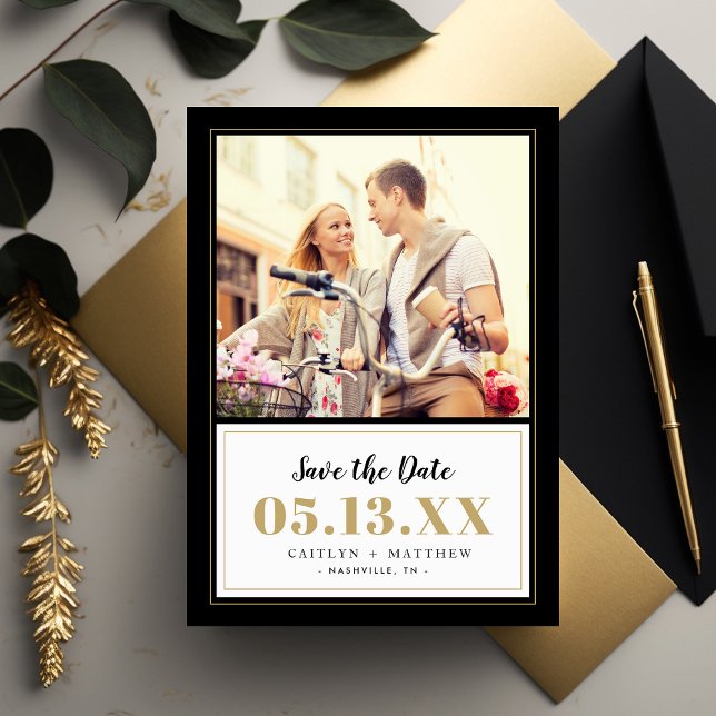 Classy Black and Gold Photo Save the Date (Creator Uploaded)