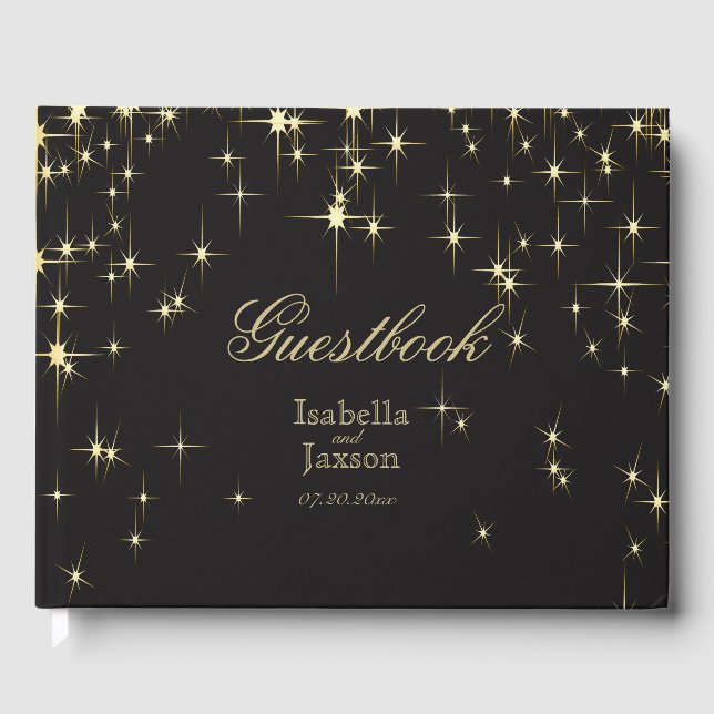 Classy Black and Gold Starlights Guest Book (Front)