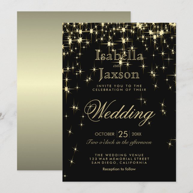 Classy Black and Gold Starlights Invitation (Front/Back)