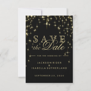 Classy Black and Gold Starlights Save The Date