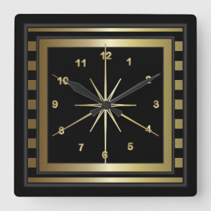 Classy Black and Gold Stripes Square Wall Clock