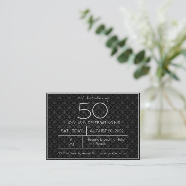 Classy Black and Grey Birthday Invite (Standing Front)
