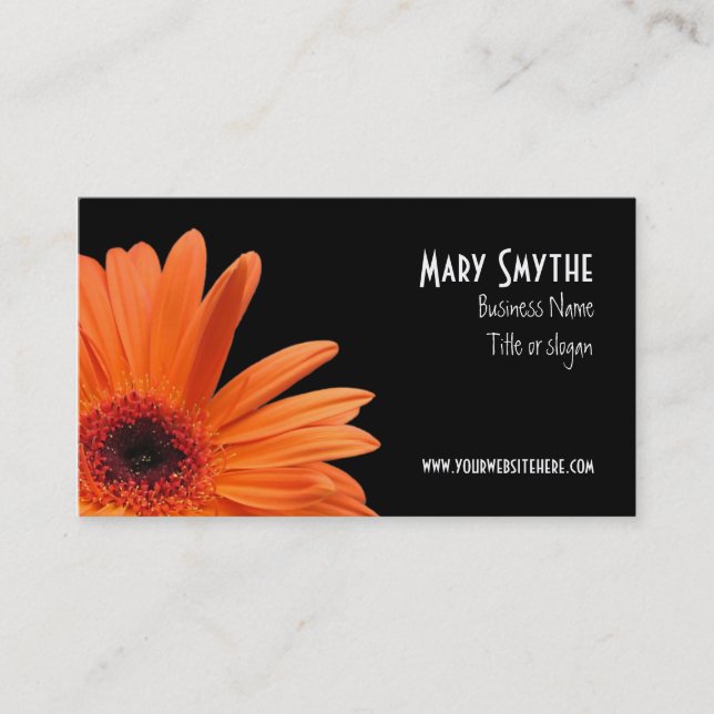 Classy Black and Orange Gerbera Daisy Business Card (Front)
