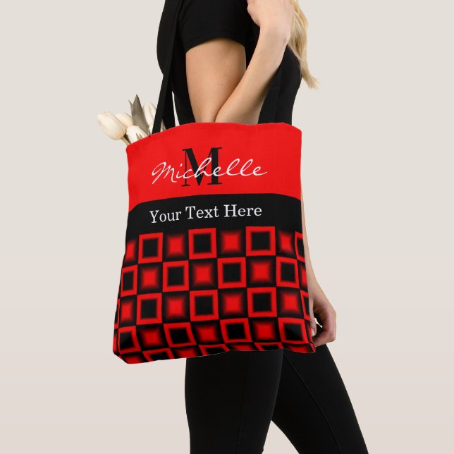 Classy Black And Red Monogram Tote Bag (Close Up)