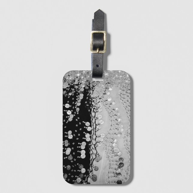 Classy Black and Silver Gypsy Scarf          Luggage Tag (Front Vertical)
