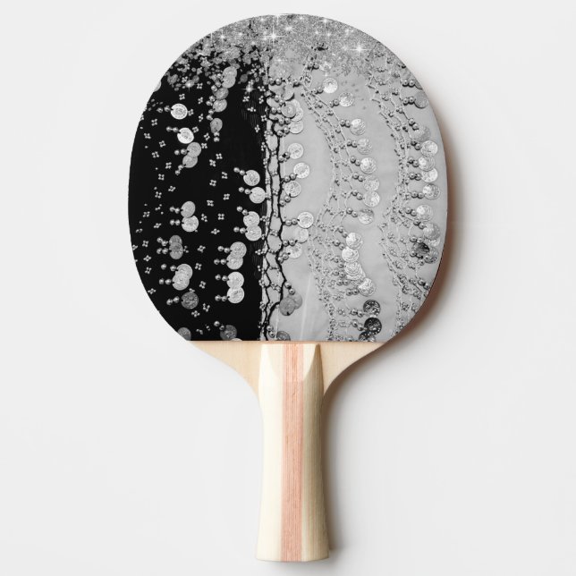 Classy Black and Silver Gypsy Scarf Ping Pong Paddle (Front)