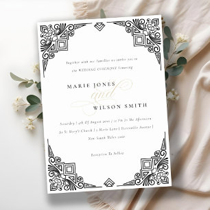 Classy Black and White Art Deco Ornate Wedding Invitation