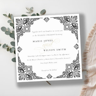 Classy Black and White Art Deco Ornate Wedding Invitation