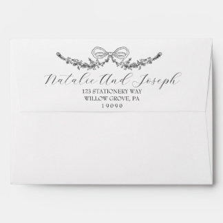 Classy Black And White Botanical Bow Wedding Envelope