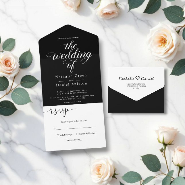 Classy Black and White Calligraphy Script Wedding All In One Invitation (Creator Uploaded)
