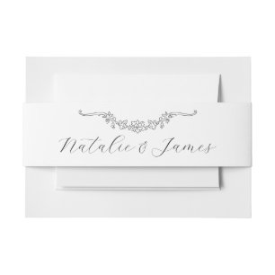 Classy Black And White Floral Old Money Wedding Invitation Belly Band