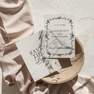 Classy Black And White Floral Old Money Wedding Save The Date