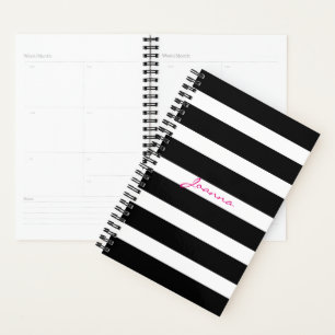 Classy Black And White Geometric Stripes Planner